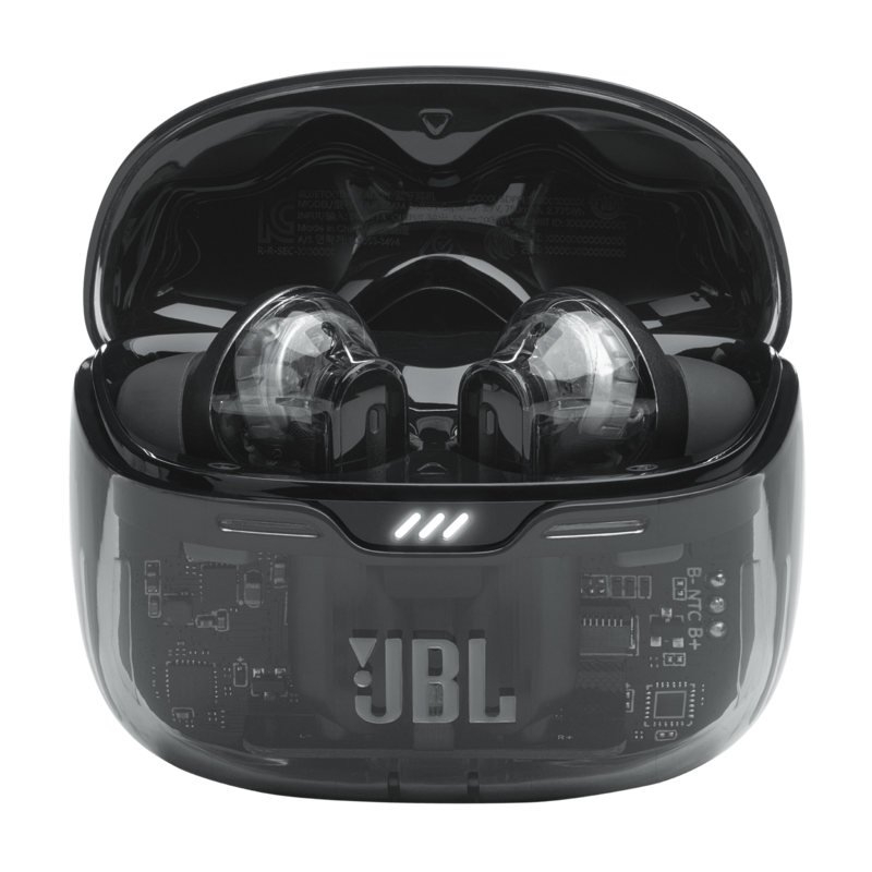 JBL Tune Beam Earbuds Ghost Black Case Open photo