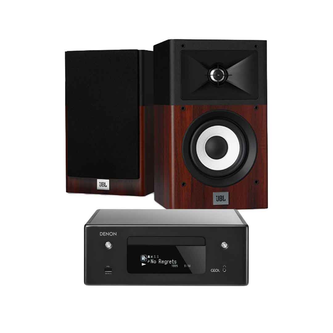 DENON RCD-N10 Black + JBL Stage A130 Wood Bookshelf Speakers